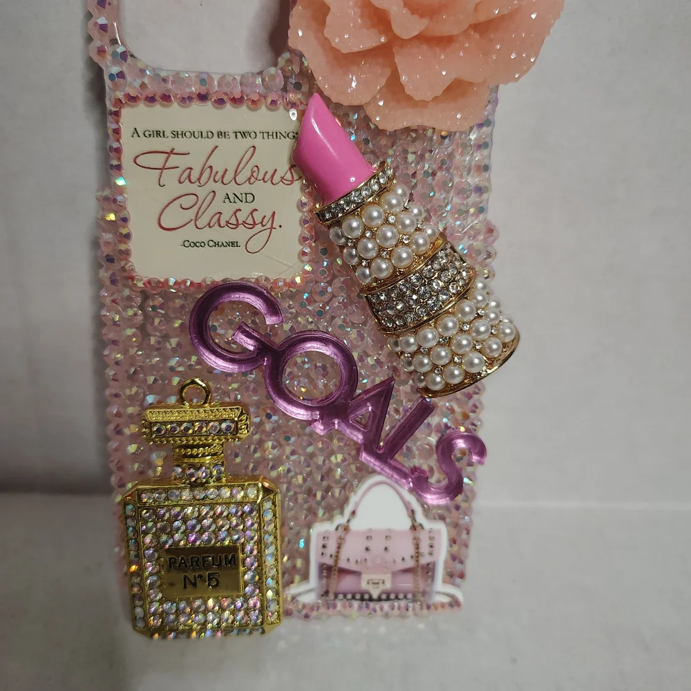 IPhone 11 Pro Custom Handmade Bedazzled Girly Pink Bling Phone Case